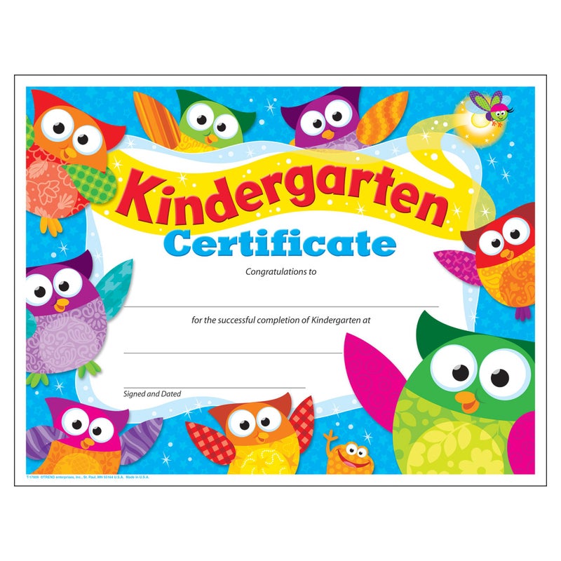 TREND Kindergarten Certificate Owl-Stars!  PK-K Certificates & Diplomas  8.5"" x 11""  30 Count